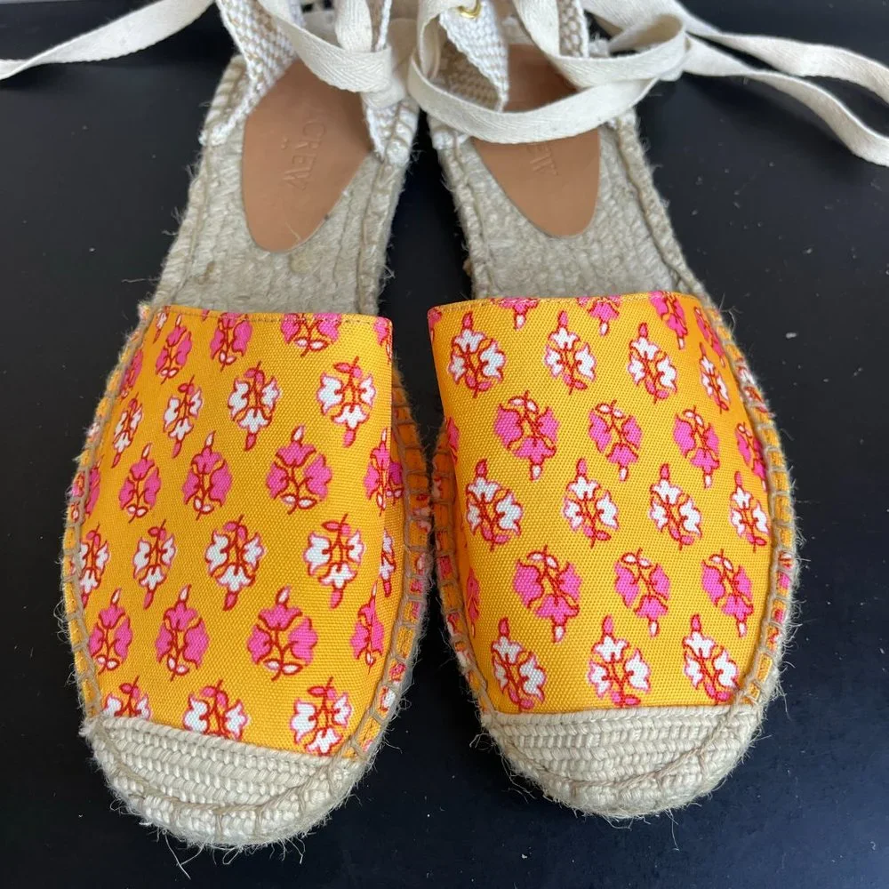 J. Crew Women's Printed Canvas Anke-Wrap Espadrilles Sz. 9 Style BH001 - Picture 3 of 13